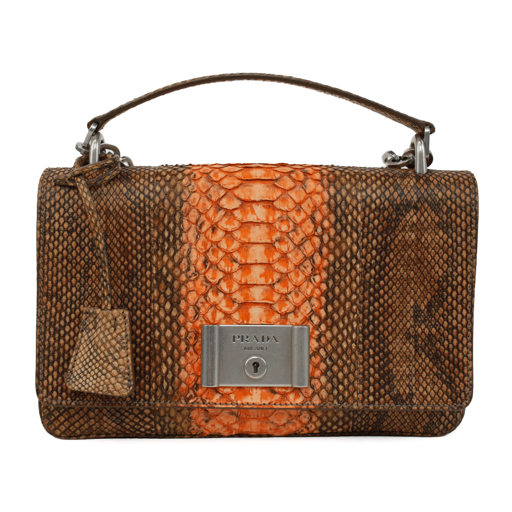 Prada Coral 
Brown Python Leather Crossbody Bag