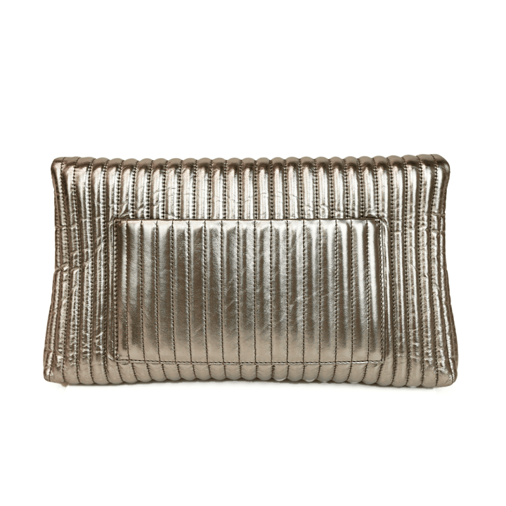 Tom Ford Silver Quilted Leather Turn-Lock Clutch Bag