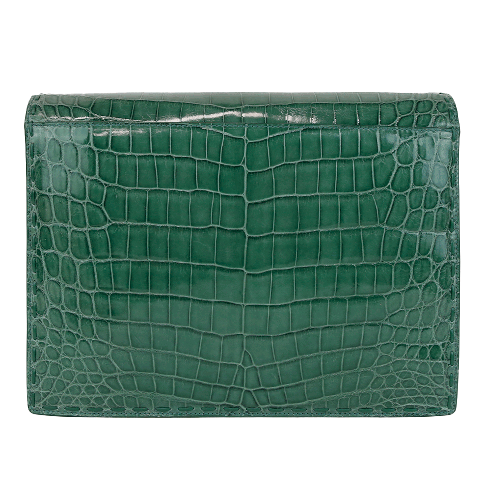 Bottega Veneta Green Crocodile Flap Top Accordion Bag