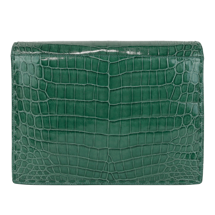 Bottega Veneta Green Crocodile Flap Top Accordion Bag