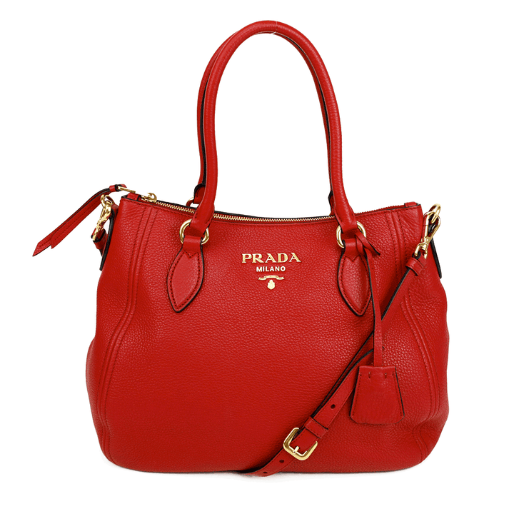 Prada Red Pebbled Leather Convertible Zip Tote Bag