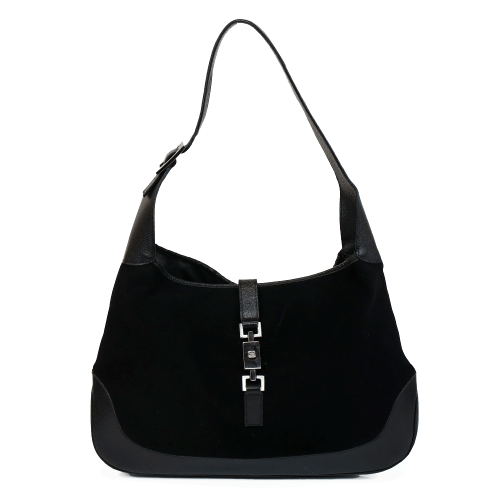 Gucci Black Felt Wool 
Leather Jackie O Hobo Bag