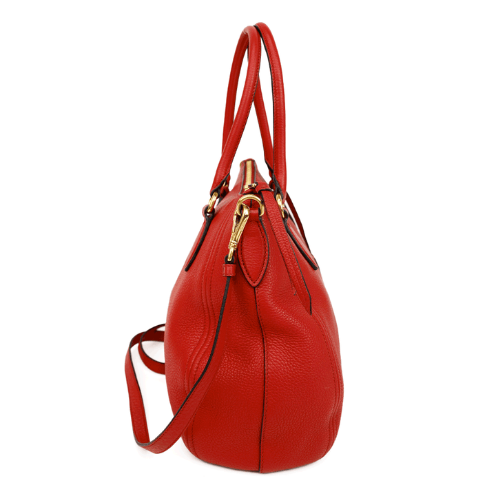 Prada Red Pebbled Leather Convertible Zip Tote Bag