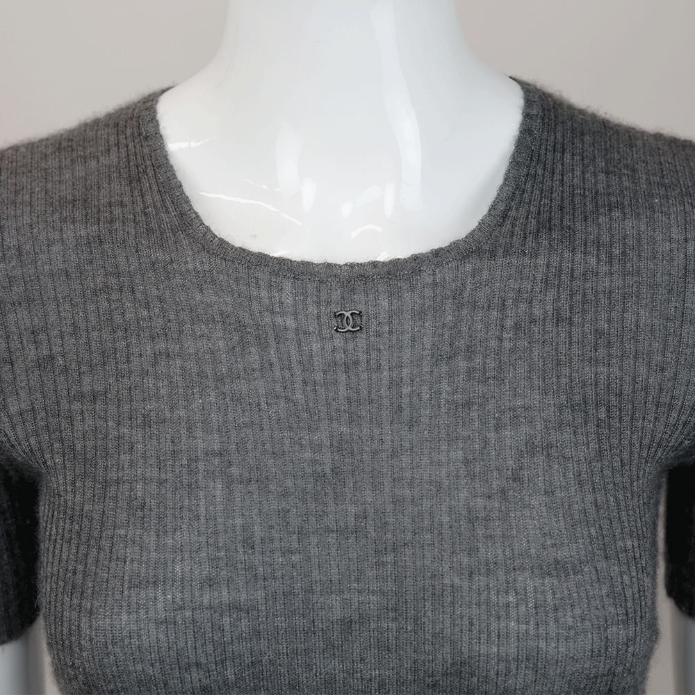 Chanel Gray Vintage Interlocking CC Cashmere Blend Sweater