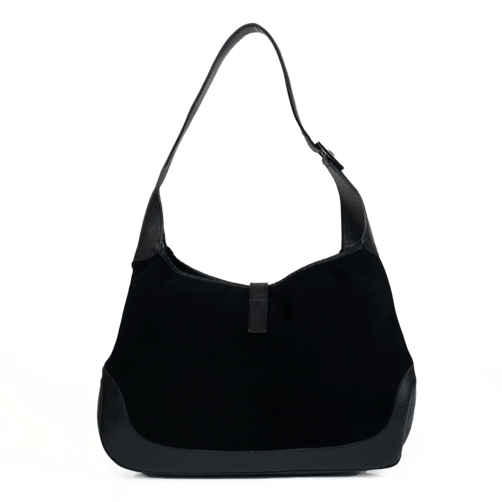 Gucci Black Felt Wool 
Leather Jackie O Hobo Bag