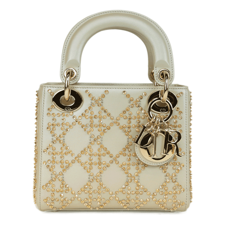 Christian Dior Champagne Beaded Mini Lady Dior Bag