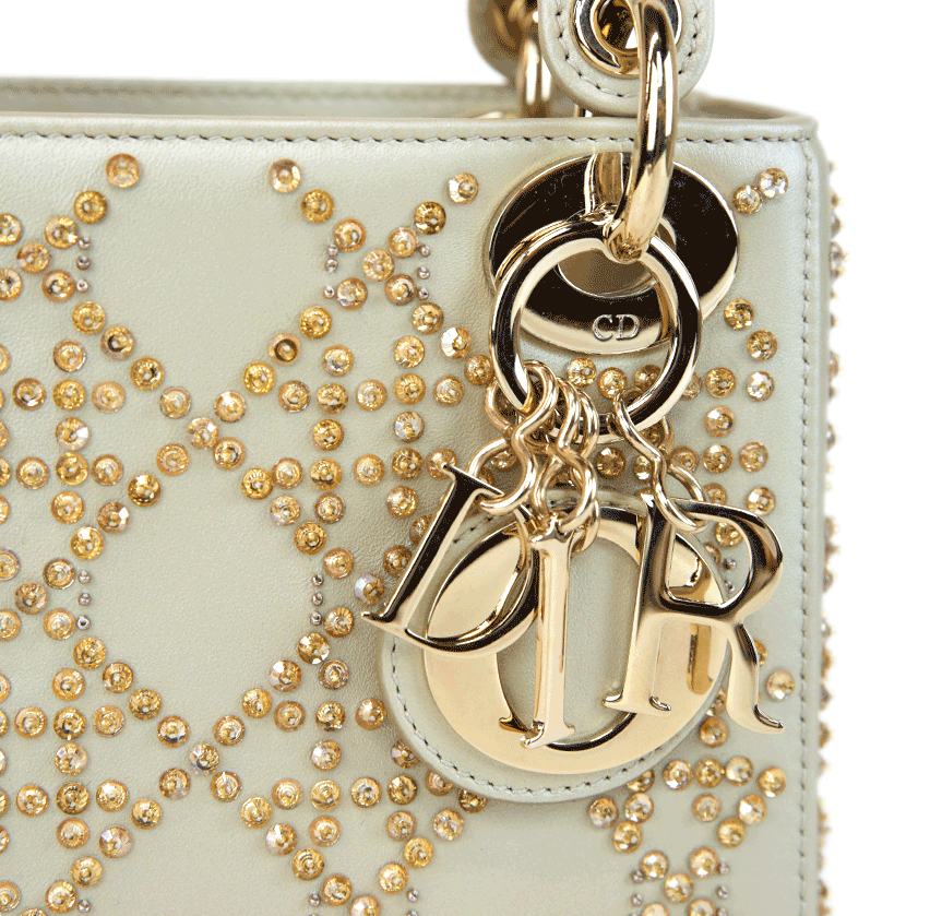 Christian Dior Champagne Beaded Mini Lady Dior Bag