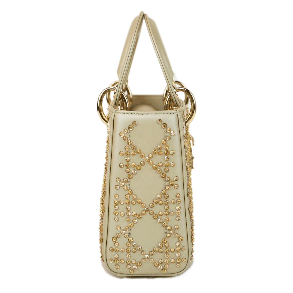 Christian Dior Champagne Beaded Mini Lady Dior Bag