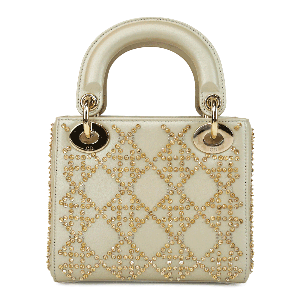 Christian Dior Champagne Beaded Mini Lady Dior Bag