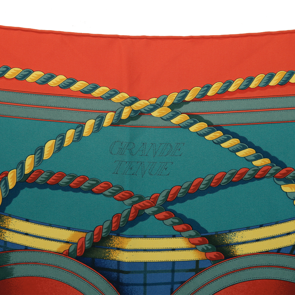 Hermès Grande Tenue Red 
Green Silk Scarf