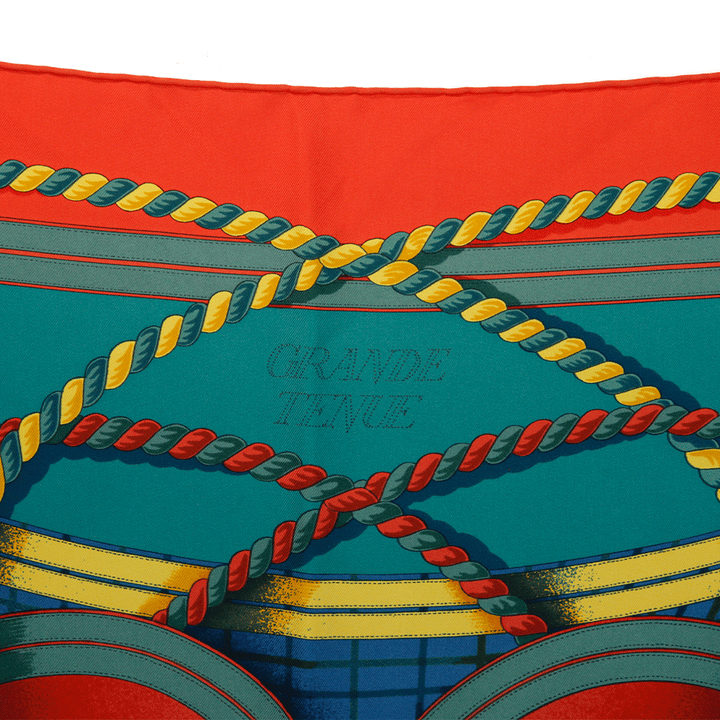 Hermès Grande Tenue Red 
Green Silk Scarf