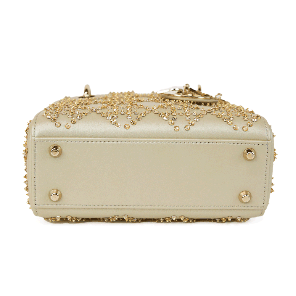 Christian Dior Champagne Beaded Mini Lady Dior Bag