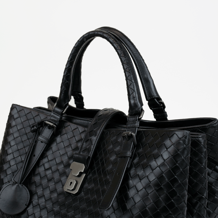 Bottega Veneta Black Medium Roma Intrecciato Tote Bag