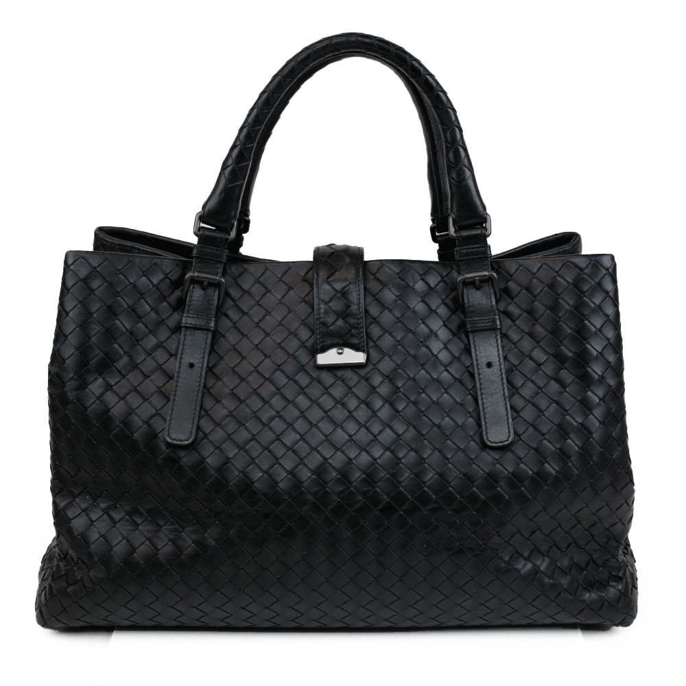 Bottega Veneta Black Medium Roma Intrecciato Tote Bag