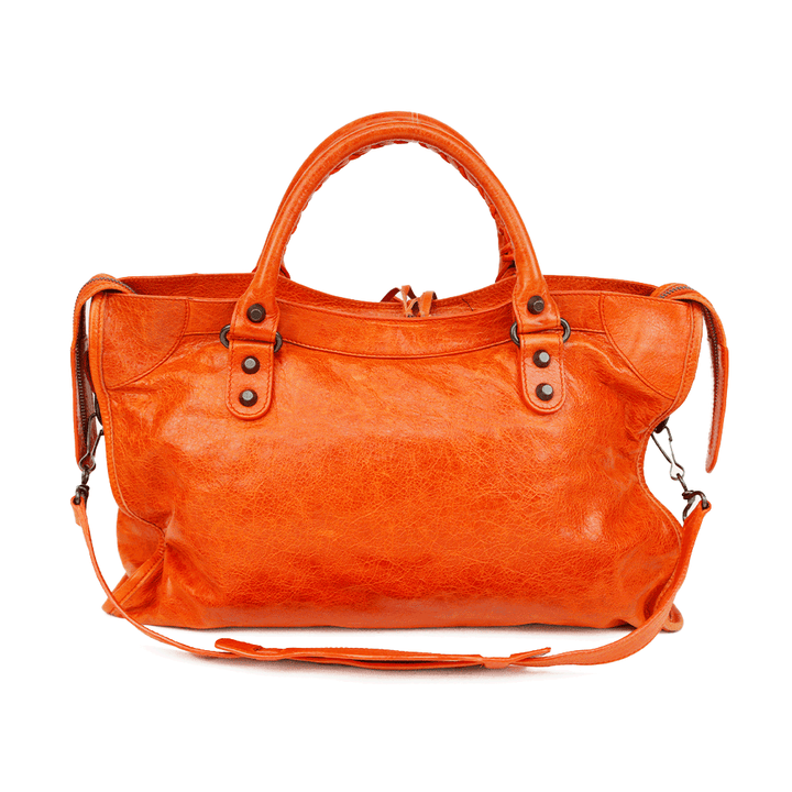 Balenciaga Orange Leather Motocross Classic City Bag