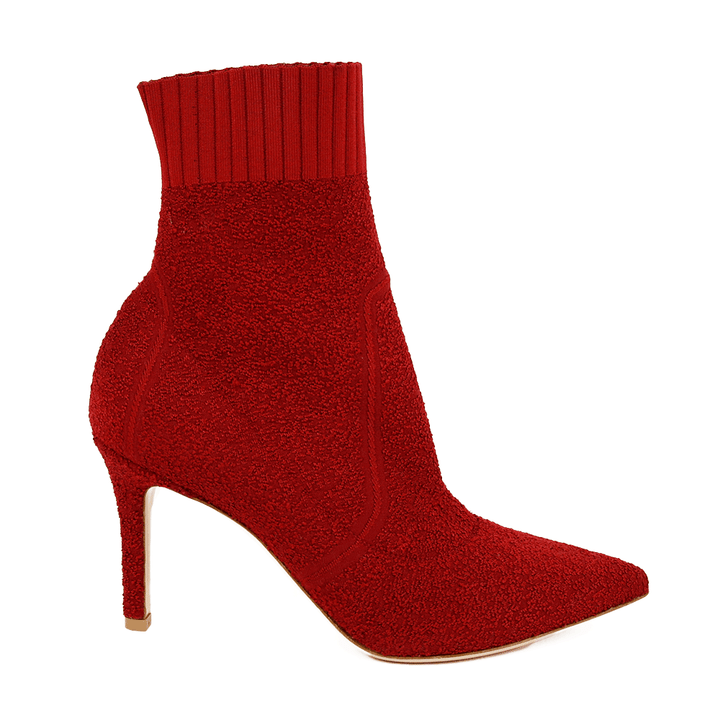 Gianvito Rossi Fiona Red Bouclé Knit Ankle Boots