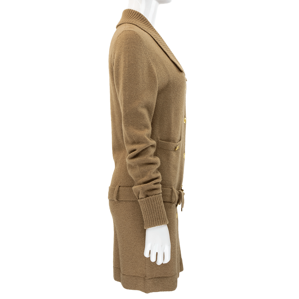 Chanel Vintage Tan Cashmere CC Belted Cardigan