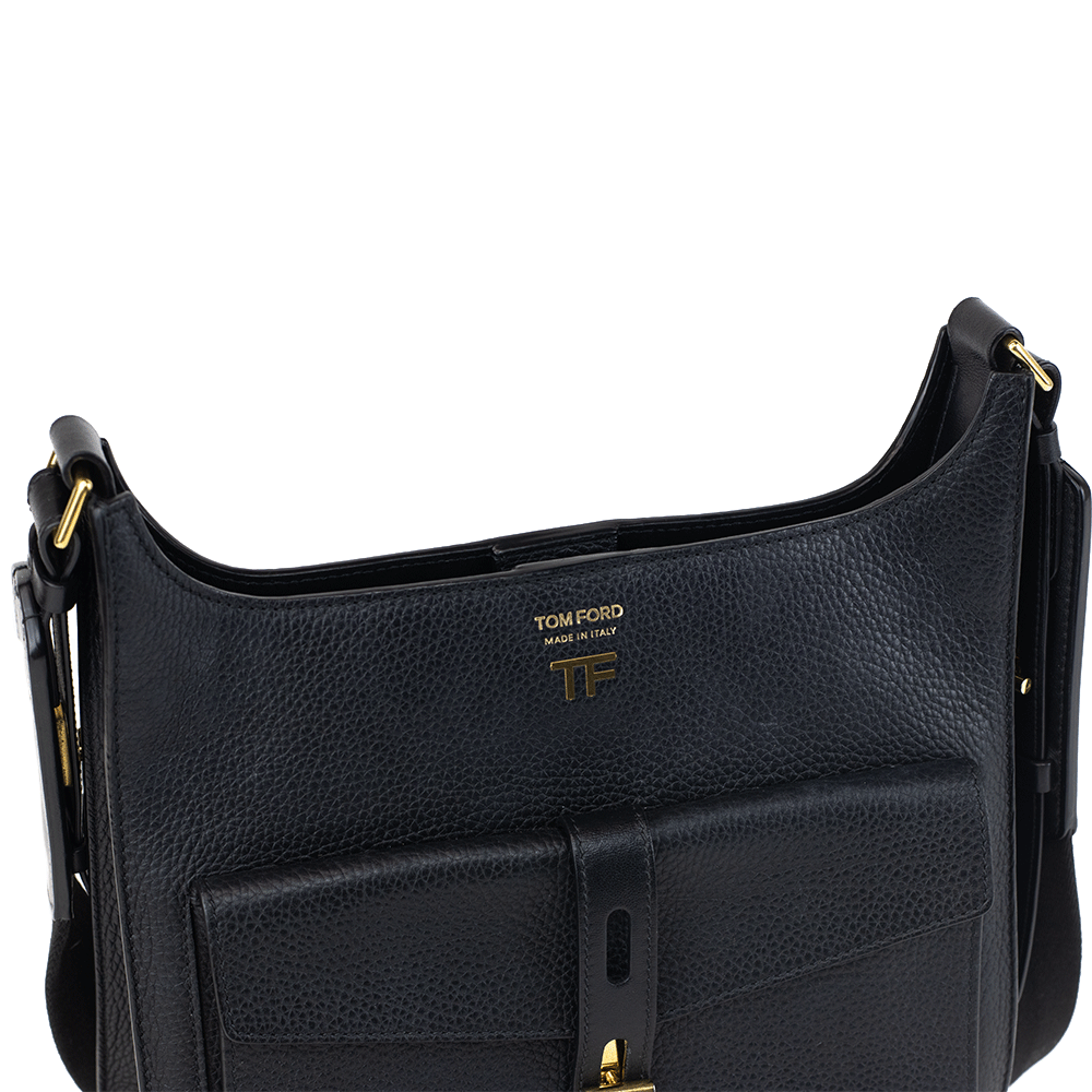 Tom Ford Small T Twist Black Leather Crossbody Bag