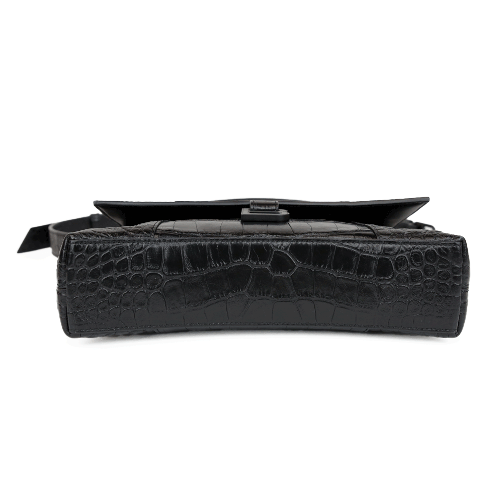 Balenciaga Downtown XS Black Croc Embossed Shoulder Bag