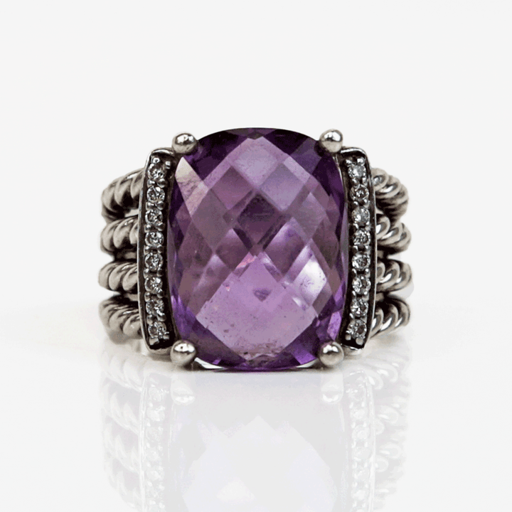 David Yurman Sterling Silver Wheaton Amethyst 
Diamond Ring