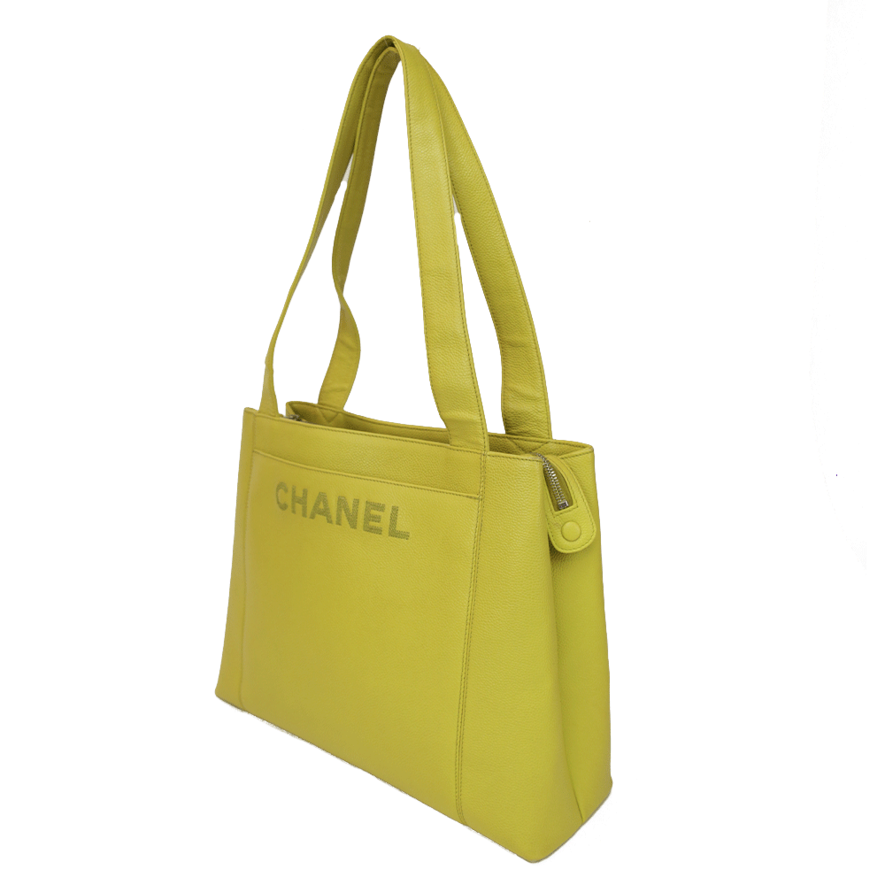 Chanel Lime Caviar Leather LAX Logo Tote Bag