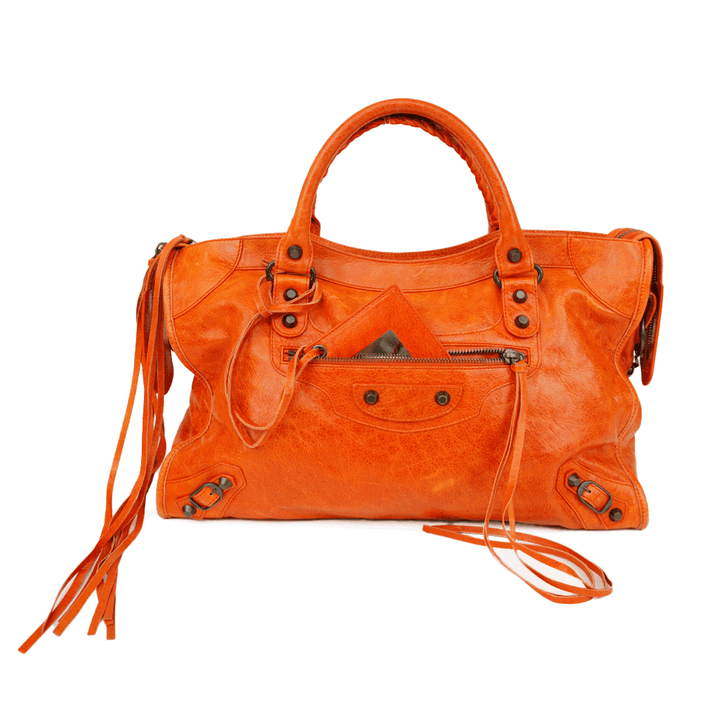 Balenciaga Orange Leather Motocross Classic City Bag