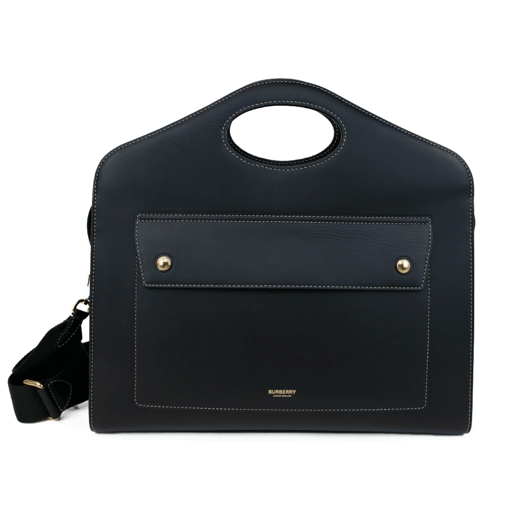 Burberry Black Medium Topstitched Leather Pocket Bag