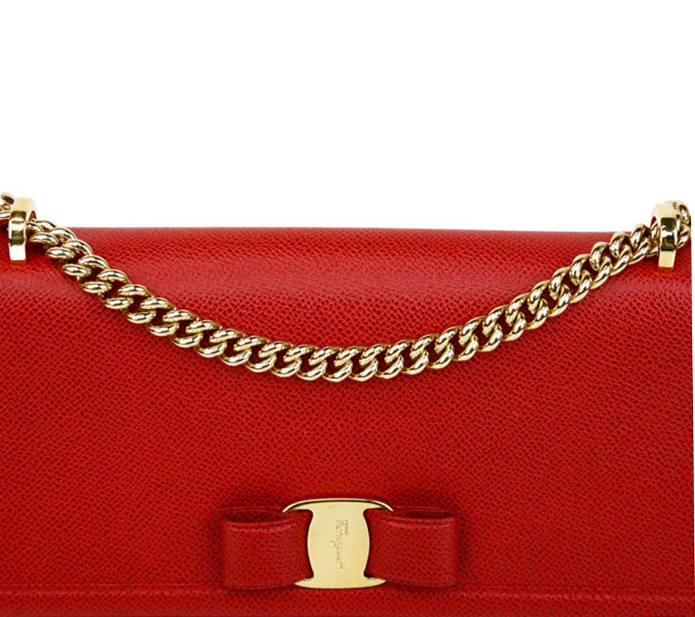 Salvatore Ferragamo Red Leather Vara Bow Crossbody Bag