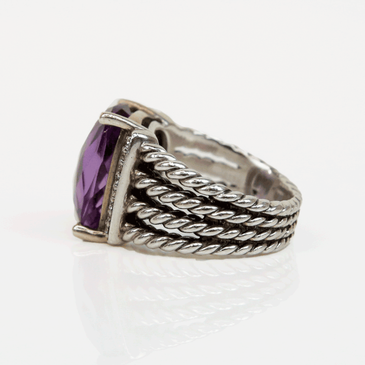 David Yurman Sterling Silver Wheaton Amethyst 
Diamond Ring