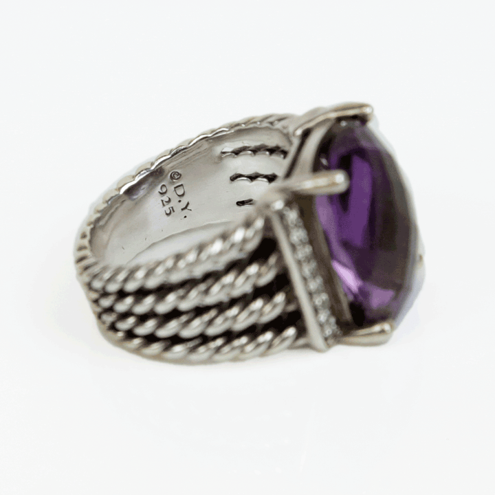 David Yurman Sterling Silver Wheaton Amethyst 
Diamond Ring