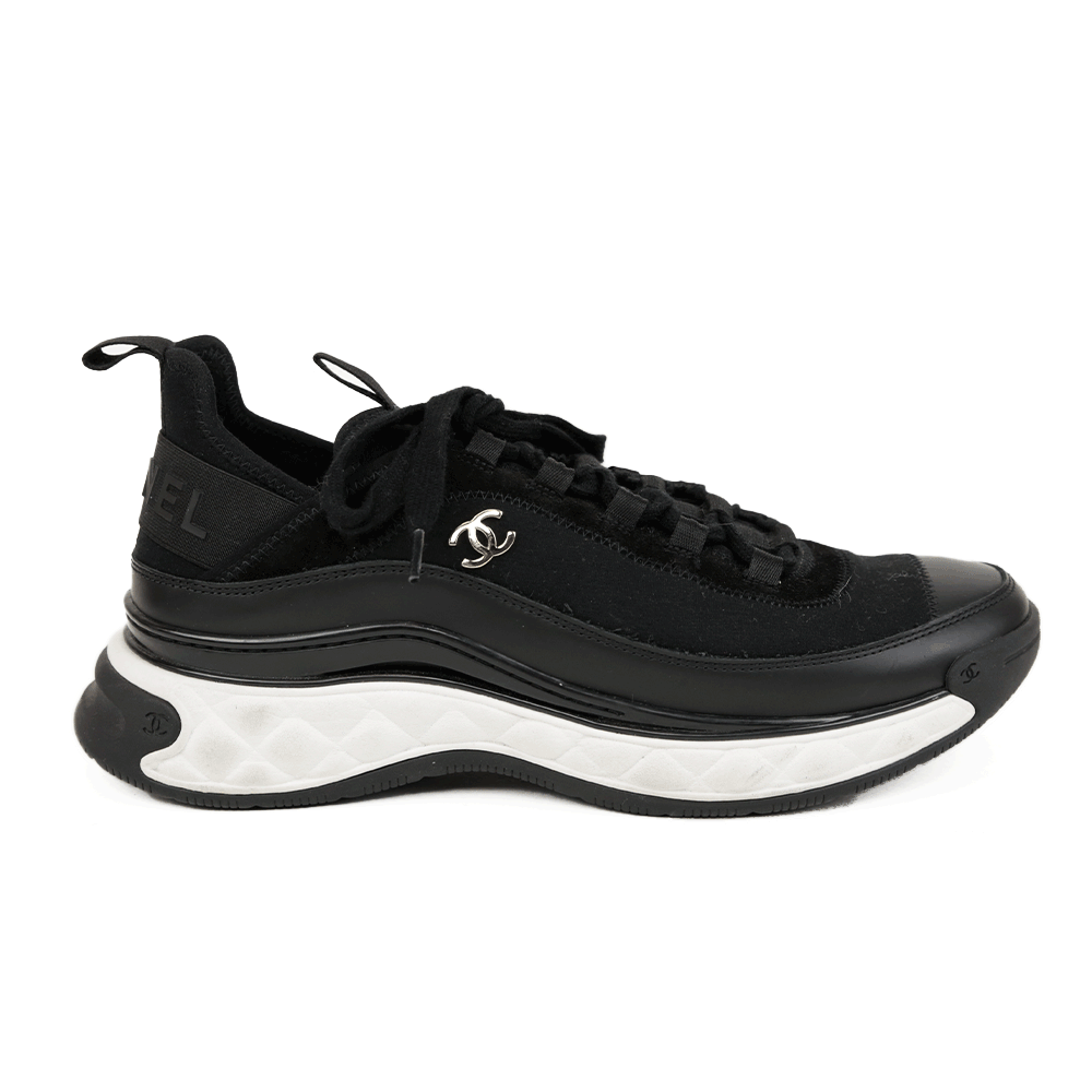 Chanel Black Mix Media Cap Toe CC Sneakers