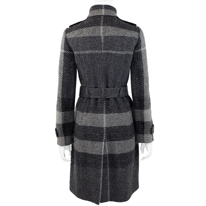 Burberry Gray Plaid Wool Coat