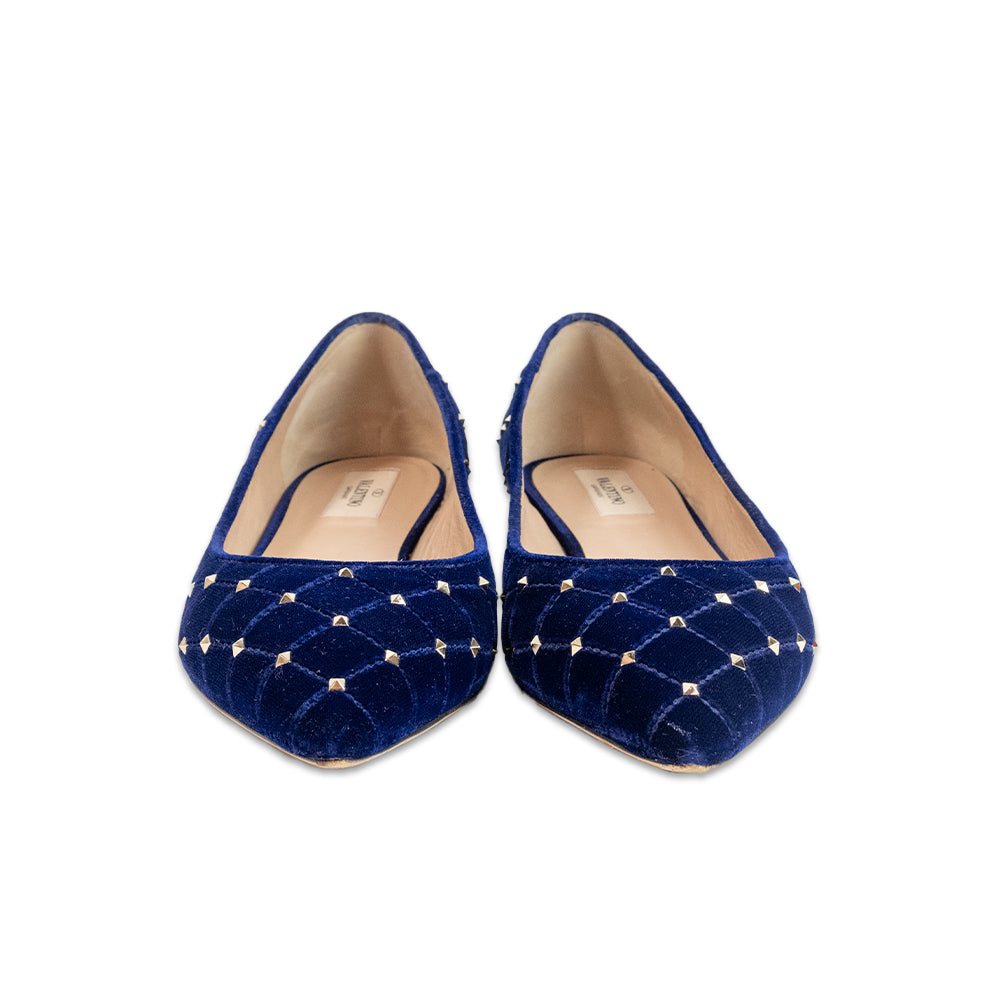 Valentino Blue Velvet Rockstud Pointed Toe Flats