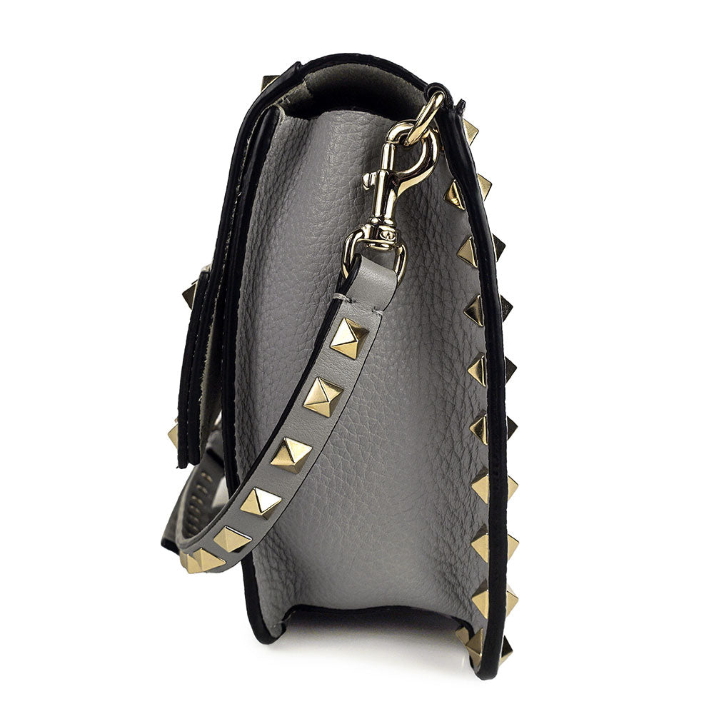 Valentino Gray Leather Rockstud Flap Crossbody Bag