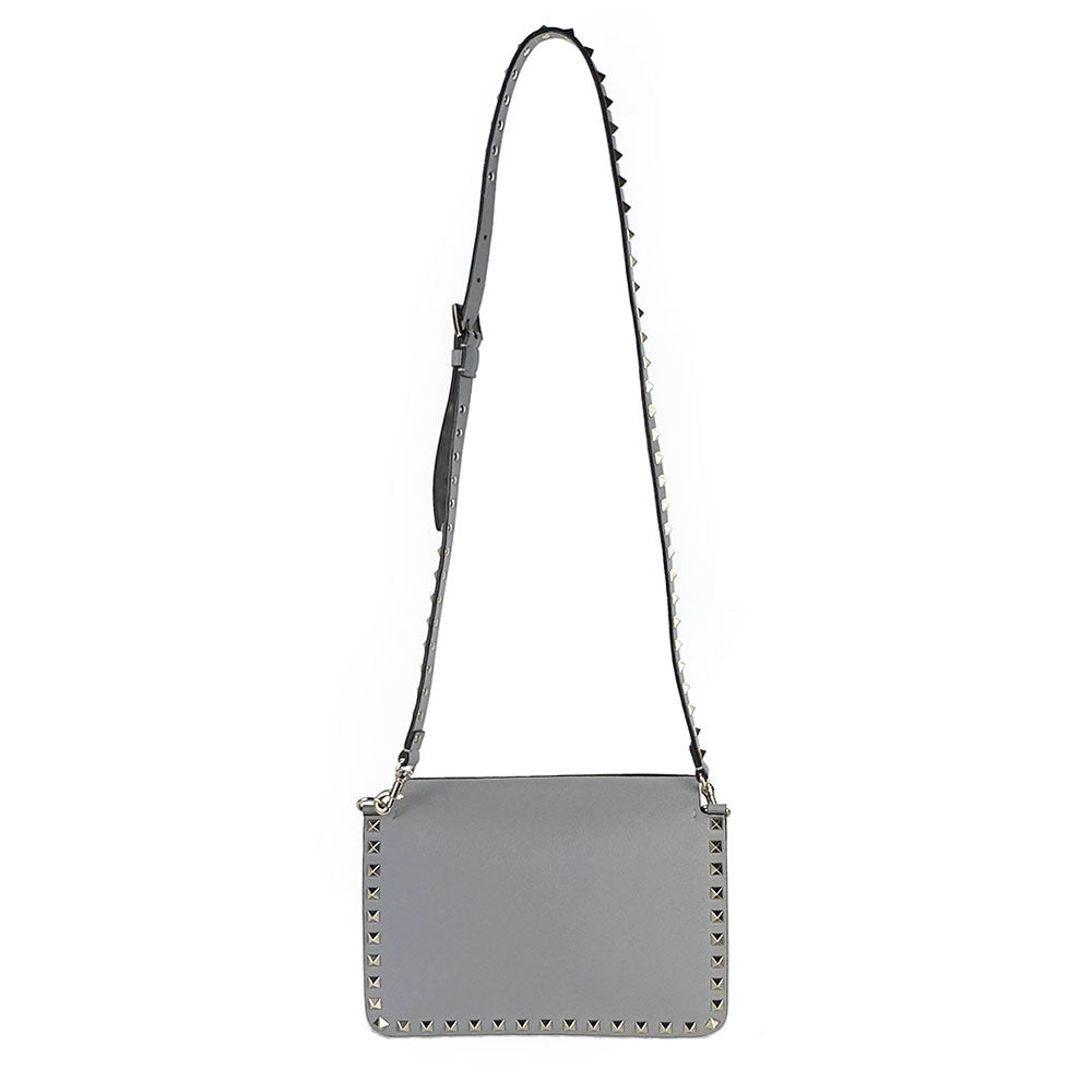 Valentino Gray Leather Rockstud Flap Crossbody Bag