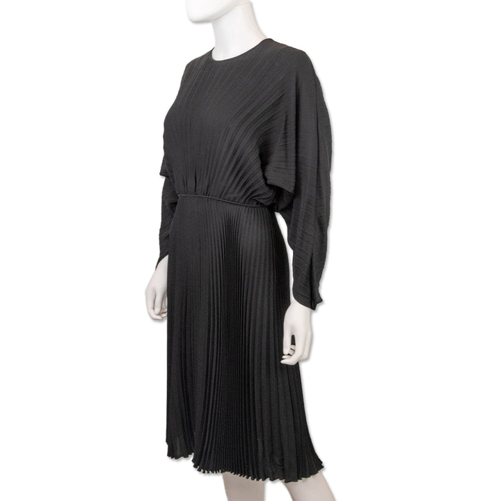 Valentino Black Pleated Silk Midi Dress