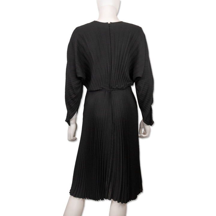 Valentino Black Pleated Silk Midi Dress