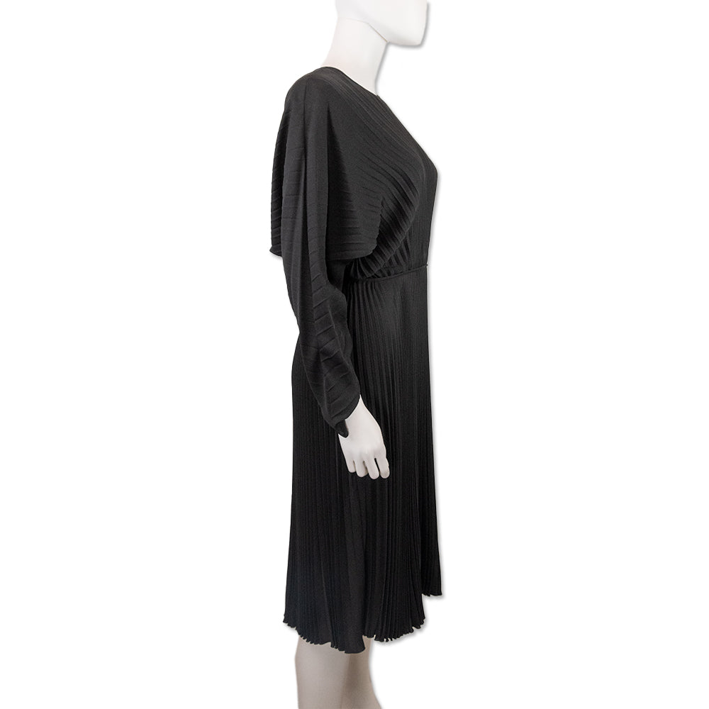 Valentino Black Pleated Silk Midi Dress