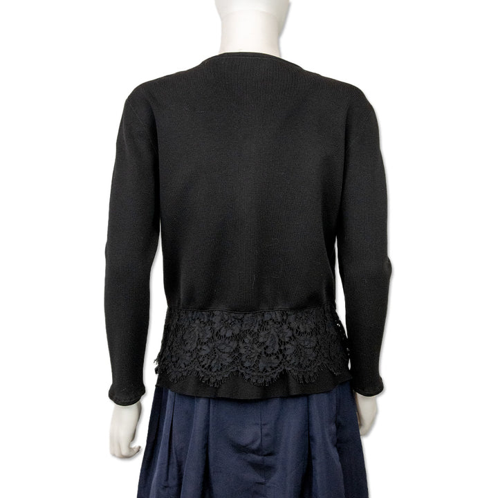 Valentino Black Floral Lace Trim Knit Cardigan