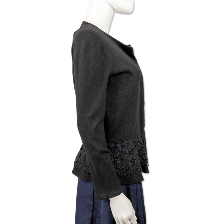 Valentino Black Floral Lace Trim Knit Cardigan