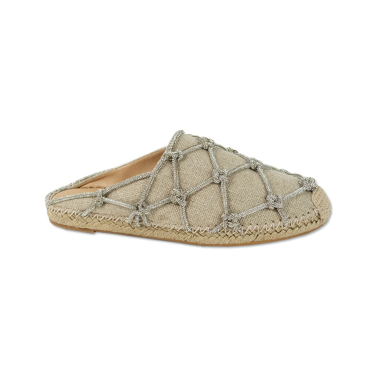 Valentino Garavani Natural Jute Rhinestone Caged Espadrille Mules