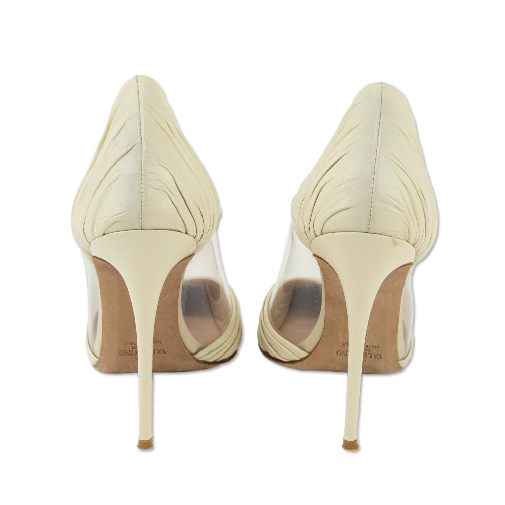 Valentino Garavani Ruched Ivory Leather PVC Pump