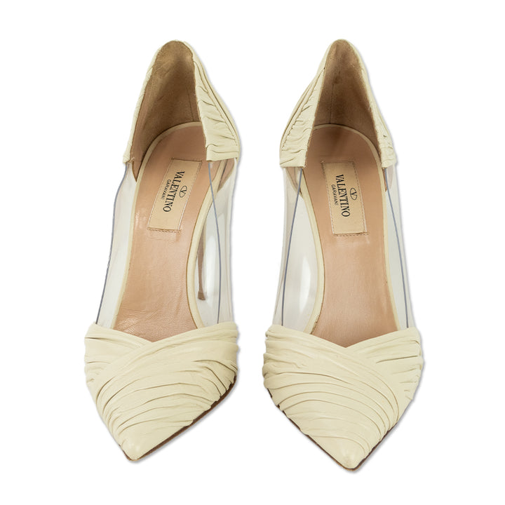 Valentino Garavani Ruched Ivory Leather PVC Pump