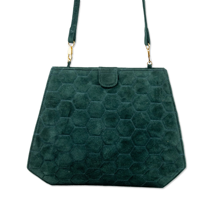 Valentino Green Suede Honeycomb Quilted Frame Bag