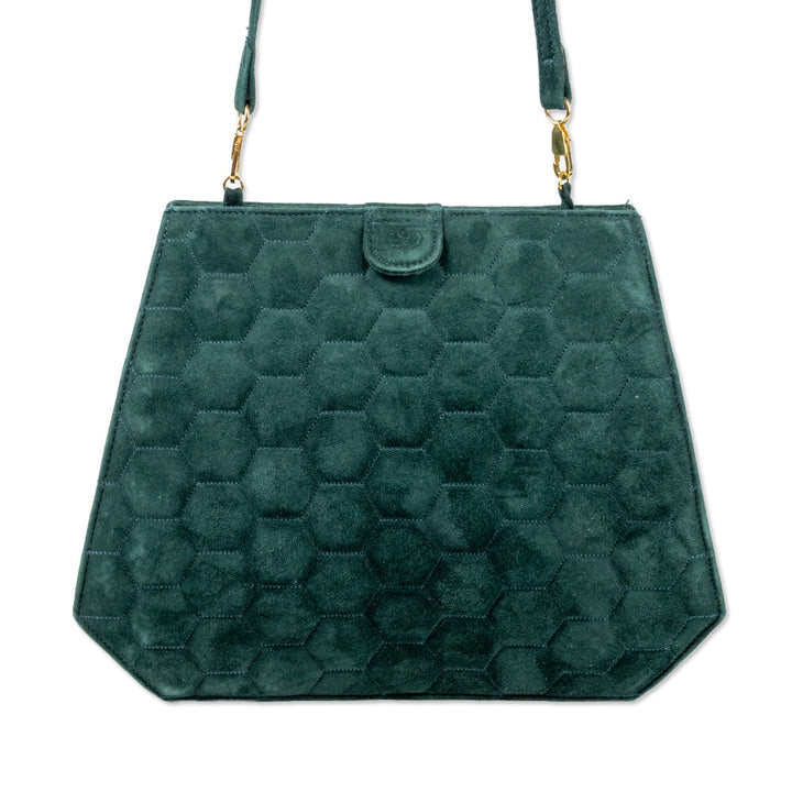 Valentino Green Suede Honeycomb Quilted Frame Bag