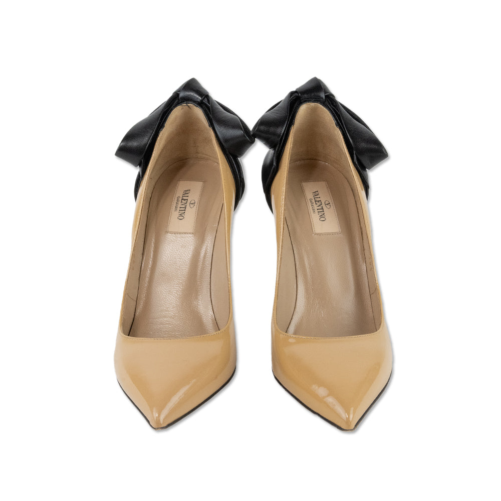 Valentino Nude Pumps with Black Leather Bow