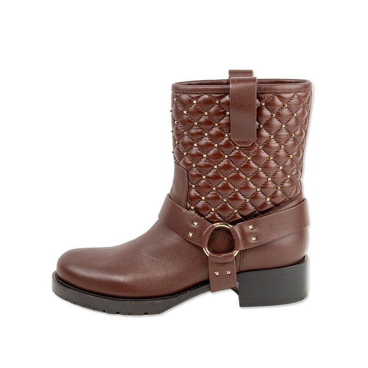 Valentino Brown Rockstud Harness Ankle Boots