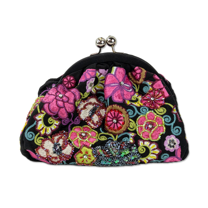 Vera Bradley 25th Anniversary Beaded Floral Black Circle Frame Handbag