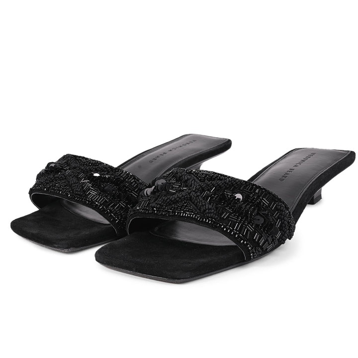 Veronica Beard Finley Black Beaded Slide Sandals