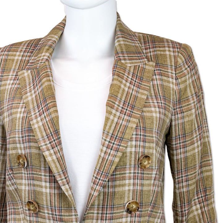 Veronica Beard Beacon Dickey Green Plaid Linen Blazer